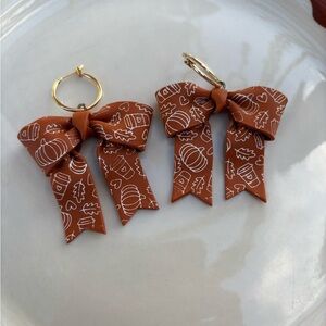 Brown Bow Earrings with Fall Pattern